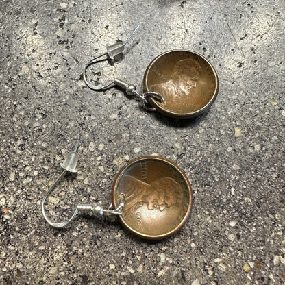 U.S. Wheat Penny Domed Coin Earrings back on a concrete background. - Mountainstruck Coin Jewelry