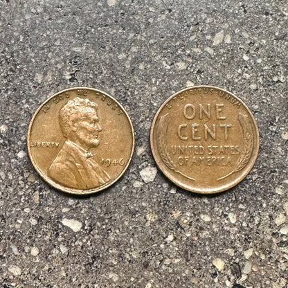 Wheat Penny coins on a concrete background. Frontside of coin on the left side of picture and back of coin on the right side. - Mountainstruck Coin Jewelry