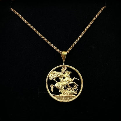 22k Solid Gold UK Gold Sovereign hand cut coin necklace -Mountainstruck Coin Jewelry