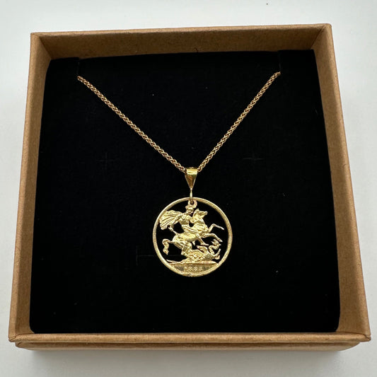 22k Solid Gold UK Gold Sovereign hand cut coin necklace -Mountainstruck Coin Jewelry