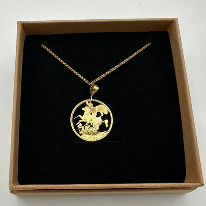 22k Solid Gold UK Gold Sovereign Hand Cut Coin Necklace (backside of coin)-Mountainstruck Coin Jewelry