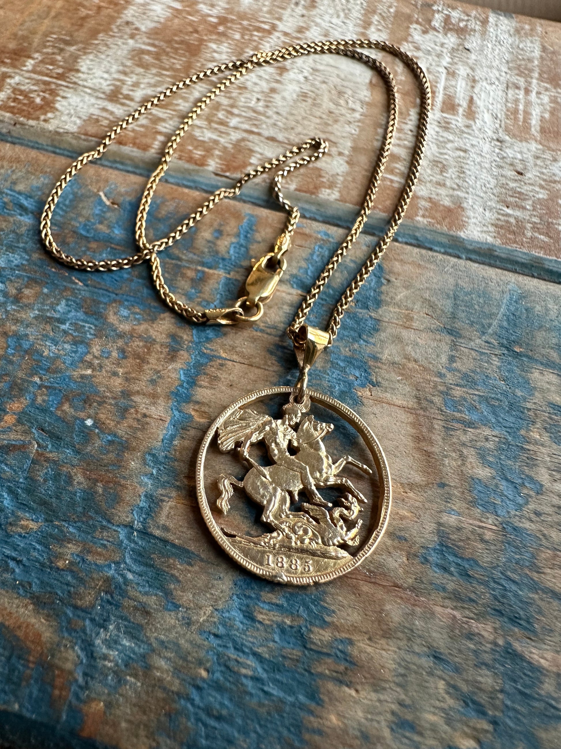 22k Solid Gold UK Gold Sovereign hand cut coin necklace -Mountainstruck Coin Jewelry