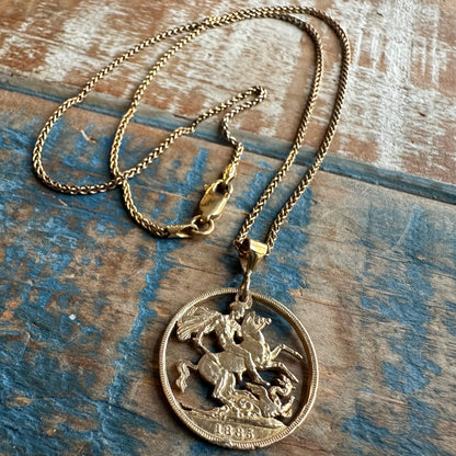 22k Solid Gold UK Gold Sovereign hand cut coin necklace -Mountainstruck Coin Jewelry