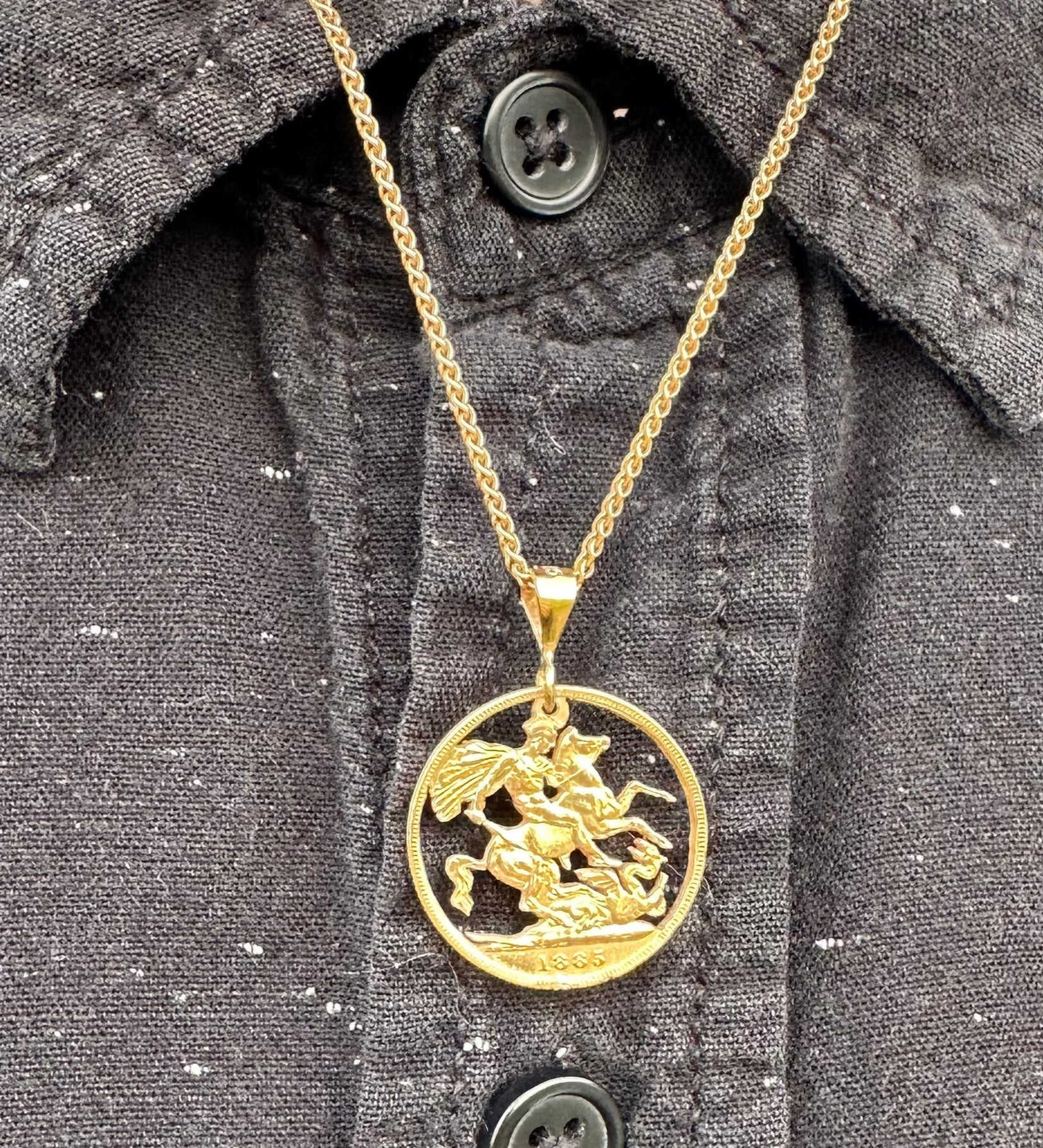 22k Solid Gold UK Gold Sovereign Hand Cut Coin Necklace -Mountainstruck Coin Jewelry