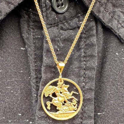 22k Solid Gold UK Gold Sovereign Hand Cut Coin Necklace -Mountainstruck Coin Jewelry