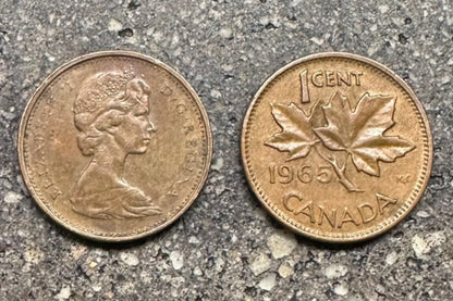 Canada Maple Leaf Penny on a concrete background. Front side of coin on the left and the back side of the coin on the right.  - Mountainstruck Coin Jewelry