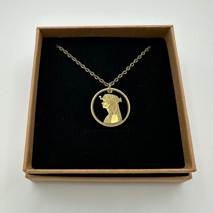 Egypt Cleopatra 50 Qirsh/Piastres Hand Cut Coin Necklace - Mountainstruck Coin Jewelry