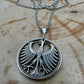 Germany Silver Eagle 5 Mark Hand Cut Coin Necklace on wood background. - Mountainstruck Coin Jewelry