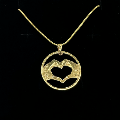 Gold Plated Heart Hands Hand Cut Token Necklace - Mountainstruck Coin Jewelry