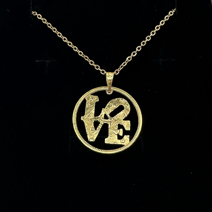 Gold Plated LOVE Hand Cut Token Necklace - Mountainstruck Coin Jewelry