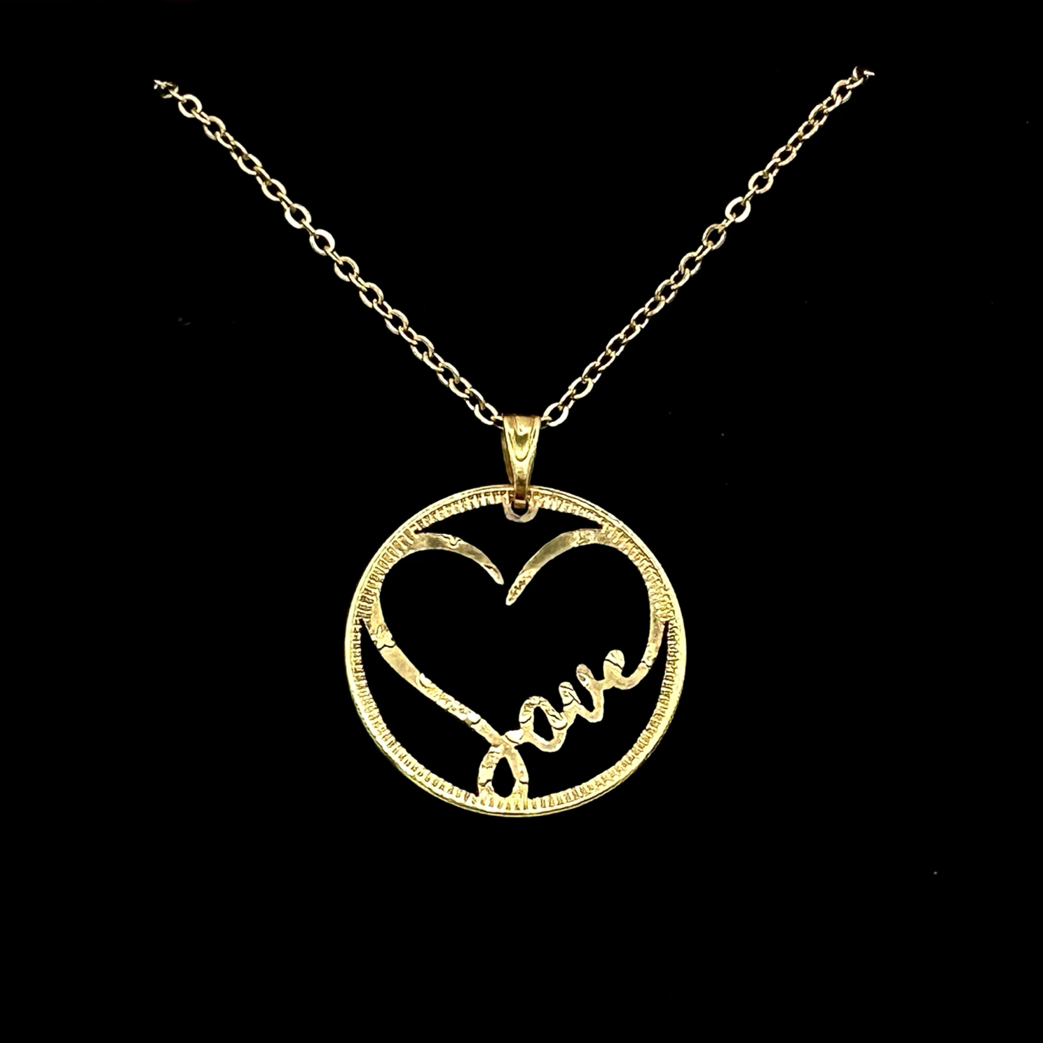 Gold Plated Love Heart Hand Cut Token Necklace - Mountainstruck Coin Jewelry