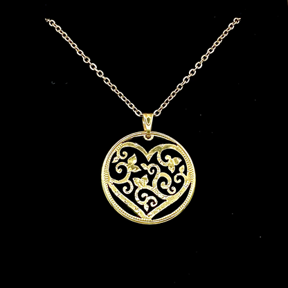 Gold Plated Victorian Heart Hand Cut Token Necklace - Mountainstruck Coin Jewelry
