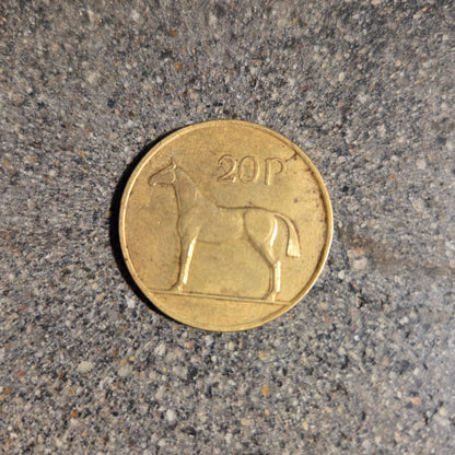 Ireland Horse 20 Pence Coin back on a concrete background. - Mountainstruck Coin Jewelry