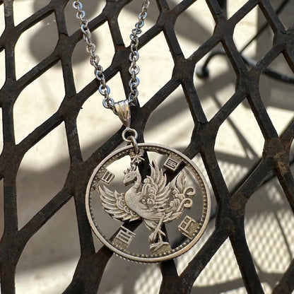Japan Phoenix 100 Yen Silver Hand Cut Coin Necklace - Mountainstruck Coin Jewelry