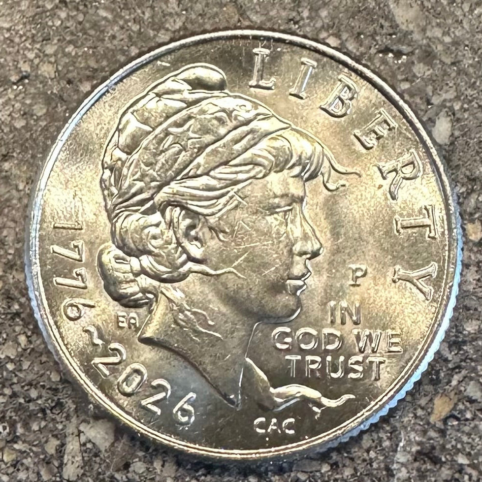 U.S. 2026 "Lady Liberty" Dime Coin front on a concrete background. - Mountainstruck Coin Jewelry