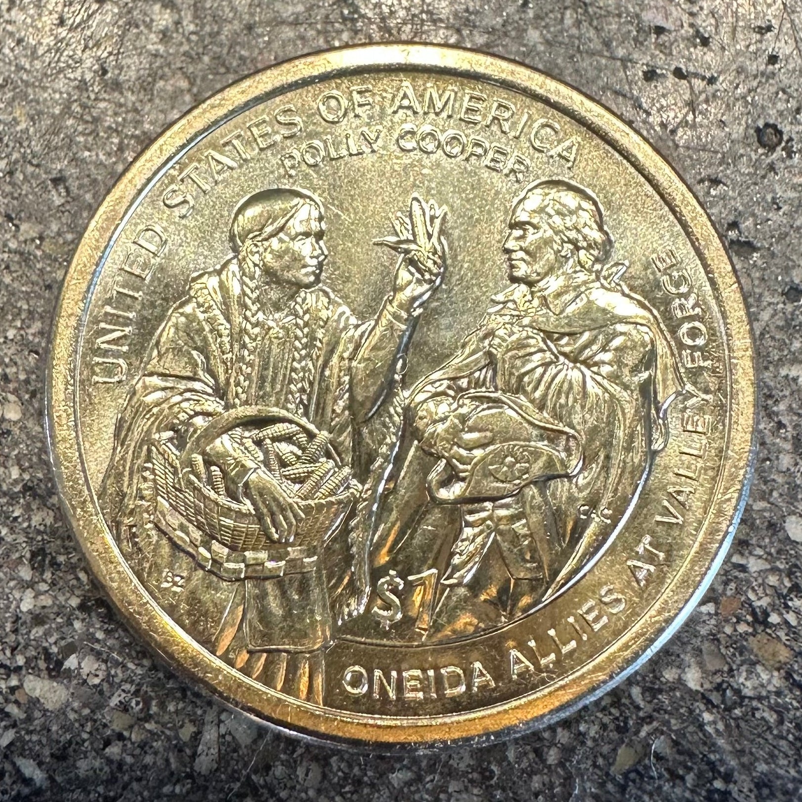 U.S. 2026 Oneida Allies 1 Dollar Coin back on a concrete background. - Mountainstruck Coin Jewelry