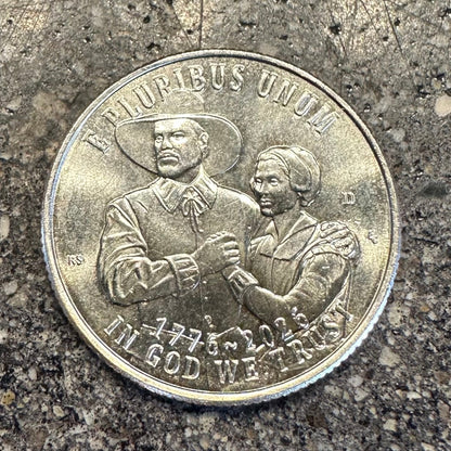 U.S. 2026 "Pilgrim" Quarter Coin on a concrete background. -Mountainstruck Coin Jewelry