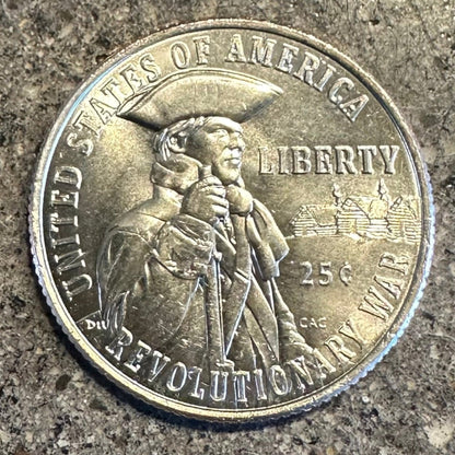 U.S. 2026 "Revolutionary War" Quarter Coin back on a concrete background. - Mountainstruck Coin Jewelry