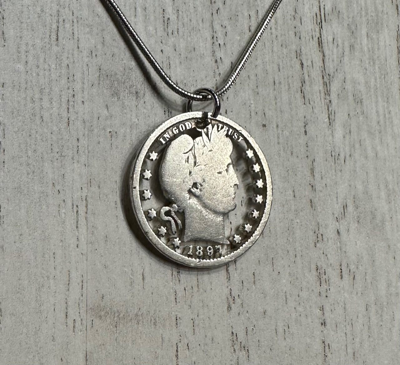 U.S. Barber Quarter Hand Cut Silver Coin Necklace- Mountainstruck Coin Jewelry