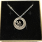 U.S. Custom Mushroom Quarter Hand Cut Coin Necklace with stainless chain in a brown kraft box on a black velvet background.- Mountainstruck Coin Jewelry