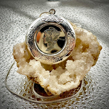 U.S. Mercury Dime Head Hand Cut Picture Locket on a geode - Mountainstruck Coin Jewelry
