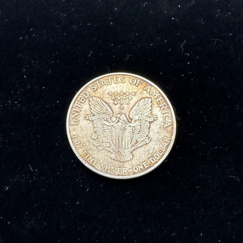 U.S. Silver Eagle coin back on a black velvet background. - Mountainstruck Coin Jewelry