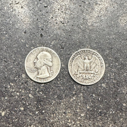 U.S. Silver Quarter front on left and back side of coin on right side of picture on a concrete background. - Mountainstruck Coin Jewelry