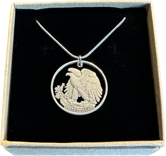 U.S. Walking Liberty Hand Cut Silver Coin Necklace (Eagle) with a snake chain - Mountainstruck Coin Jewelry