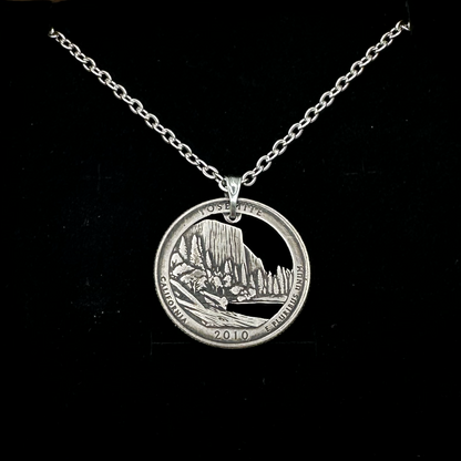 U.S. Yosemite National Park Quarter Hand Cut Coin Necklace - Mountainstruck Coin Jewelry