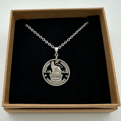 UK One Shilling Hand Cut Silver Coin Necklace with stainless chain - Mountainstruck Coin Jewelry
