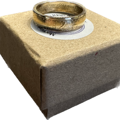 U.S. Gold Eagle 1/4 oz Fine Gold Coin Ring on a brown kraft box. - Mountainstruck Coin Jewelry