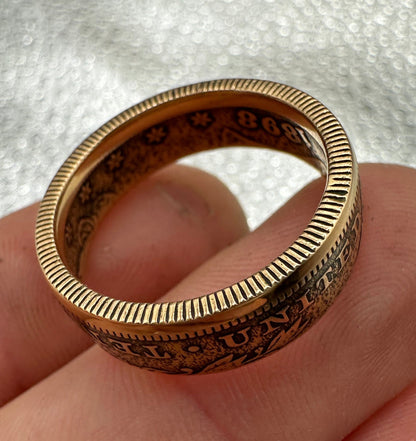 22k U.S. Gold Eagle $10 Coin Ring on a hand with a silver background. - Mountainstruck Coin Jewelry