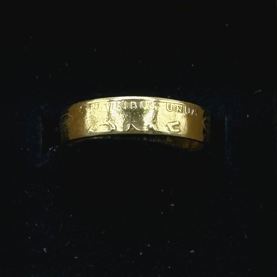 U.S. Wheat Penny Coin Ring on a black velvet background. - Mountainstruck Coin Jewelry