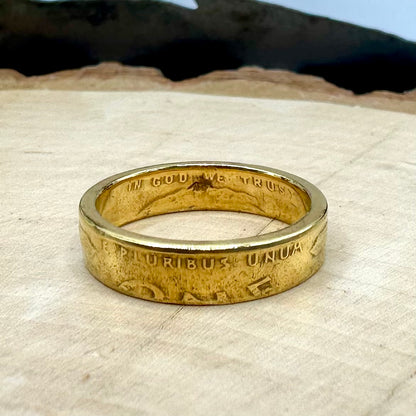 U.S. Wheat Penny Coin Ring on a light wood round. - Mountainstruck Coin Jewelry