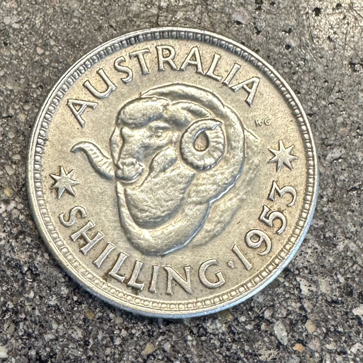 Australia Shilling Silver Coin back on dark concrete background. - Mountainstruck Coin Jewelry