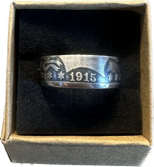 Barber Silver Half Dollar Coin Ring (front) - Mountainstruck Coin Jewelry
