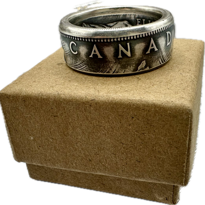 Canada Dollar Silver Coin Ring on a brown kraft box. - Mountainstruck Coin Jewelry
