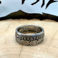 France 2 Franc Silver Coin Ring on a light wood round with a metal mountain background. - Mountainstruck Coin Jewelry