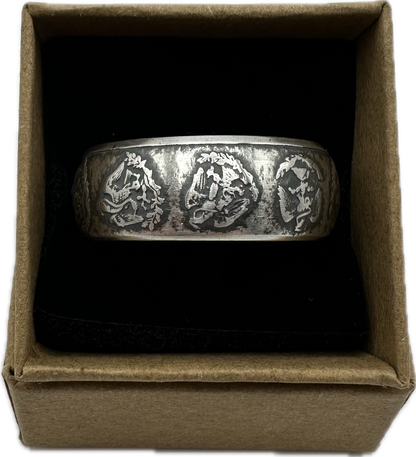 Mexico 1oz Libertad .999 Silver Coin Ring in a brown kraft box on a black velvet background. - Mountainstruck Coin Jewelry