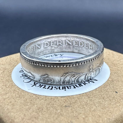 Netherlands 1 Gulden Silver Coin Ring on brown kraft box. - Mountainstruck Coin Jewelry