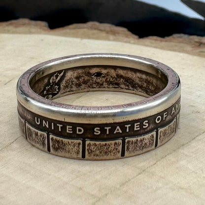 U.S. 2026 "CRAY-1 Supercomputer" 1 Dollar Coin Ring on a wood round. - Mountainstruck Coin Jewelry
