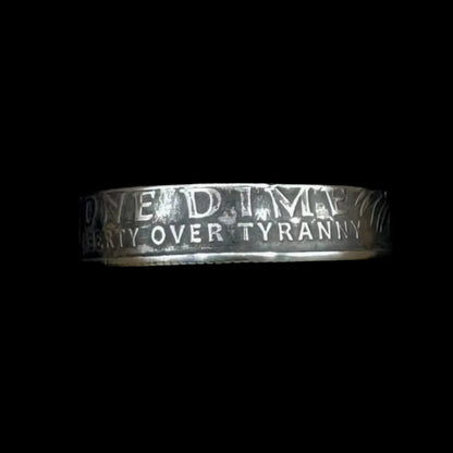 U.S. 2026 "Liberty Over Tyranny" Dime Coin Ring on a black background. -Mountainstruck Coin Jewelry