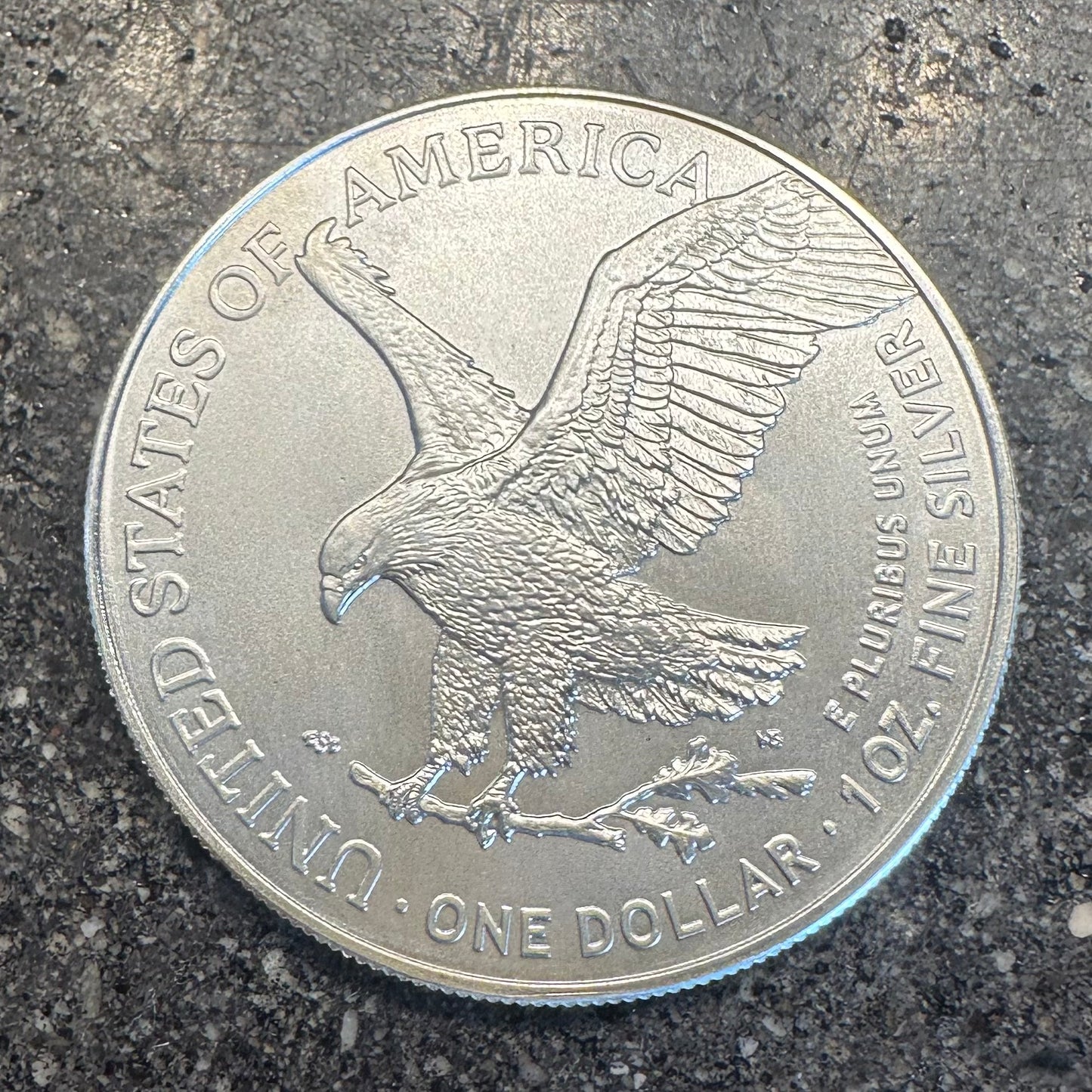 U.S. 2026 1oz 999 Silver Eagle $1 Coin on a concrete background. - Mountainstruck Coin Jewelry