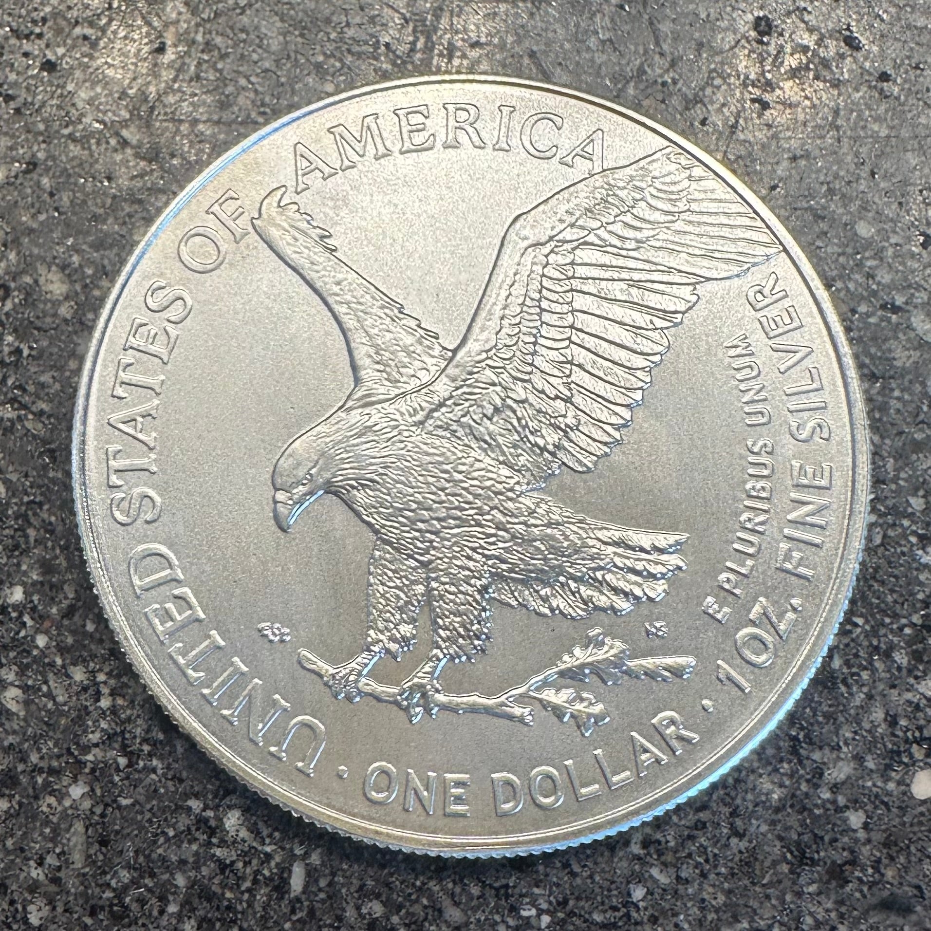 U.S. 2026 1oz 999 Silver Eagle $1 Coin on a concrete background. - Mountainstruck Coin Jewelry