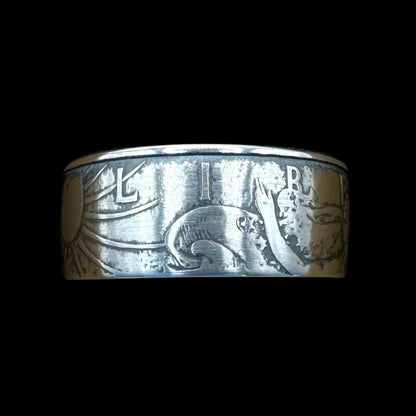 U.S. 2026 1oz 999 Silver Eagle $1 Coin Ring on a black background. - Mountainstruck Coin Jewelry