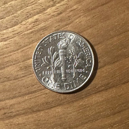 U.S. Dime Coin back on a wood background. - Mountainstruck Coin Jewelry