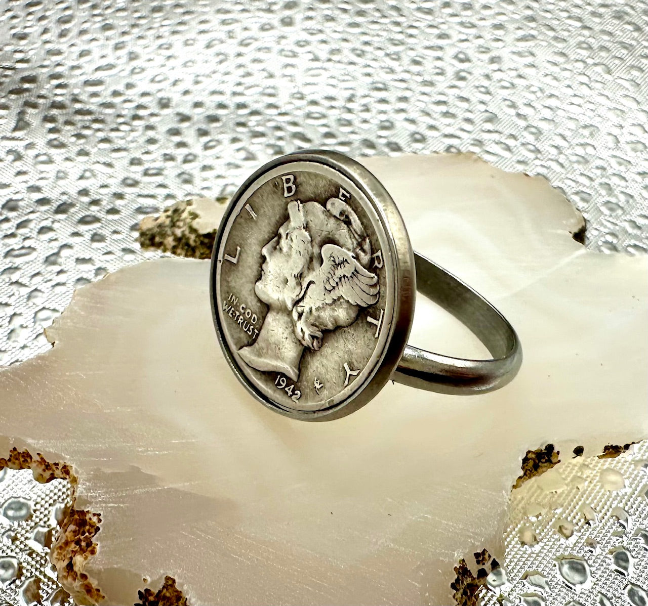 U.S. Silver Mercury Dime Coin Embedded Signet Ring - Mountainstruck Coin Jewelry