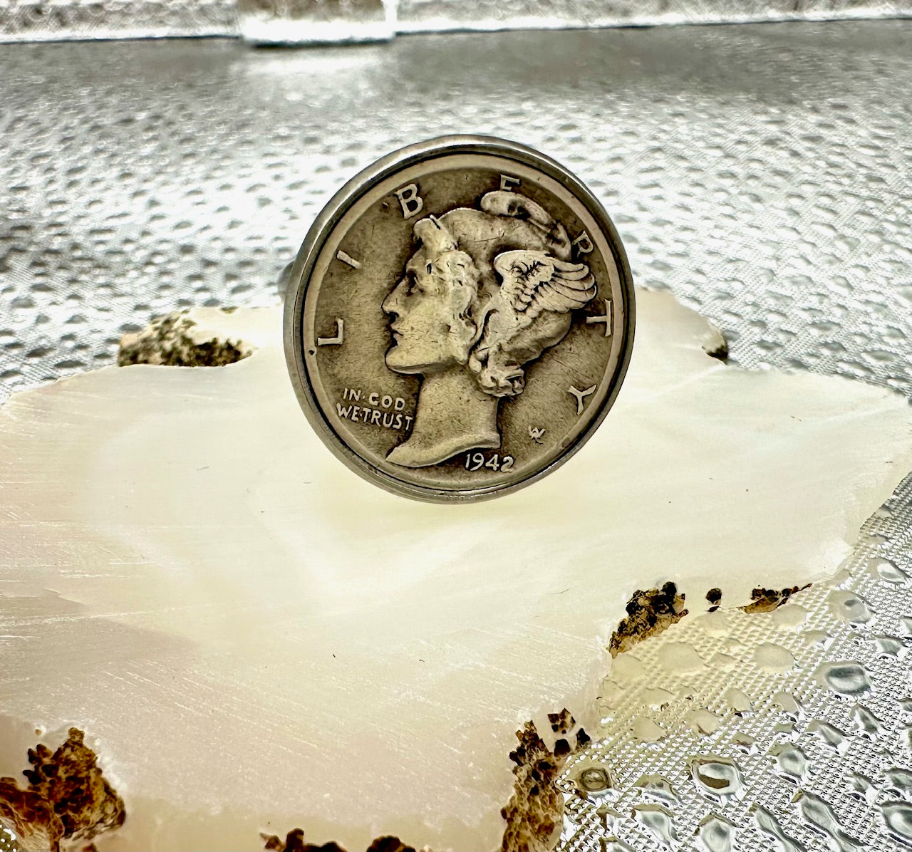 U.S. Silver Mercury Dime Coin Embedded Signet Ring - Mountainstruck Coin Jewelry