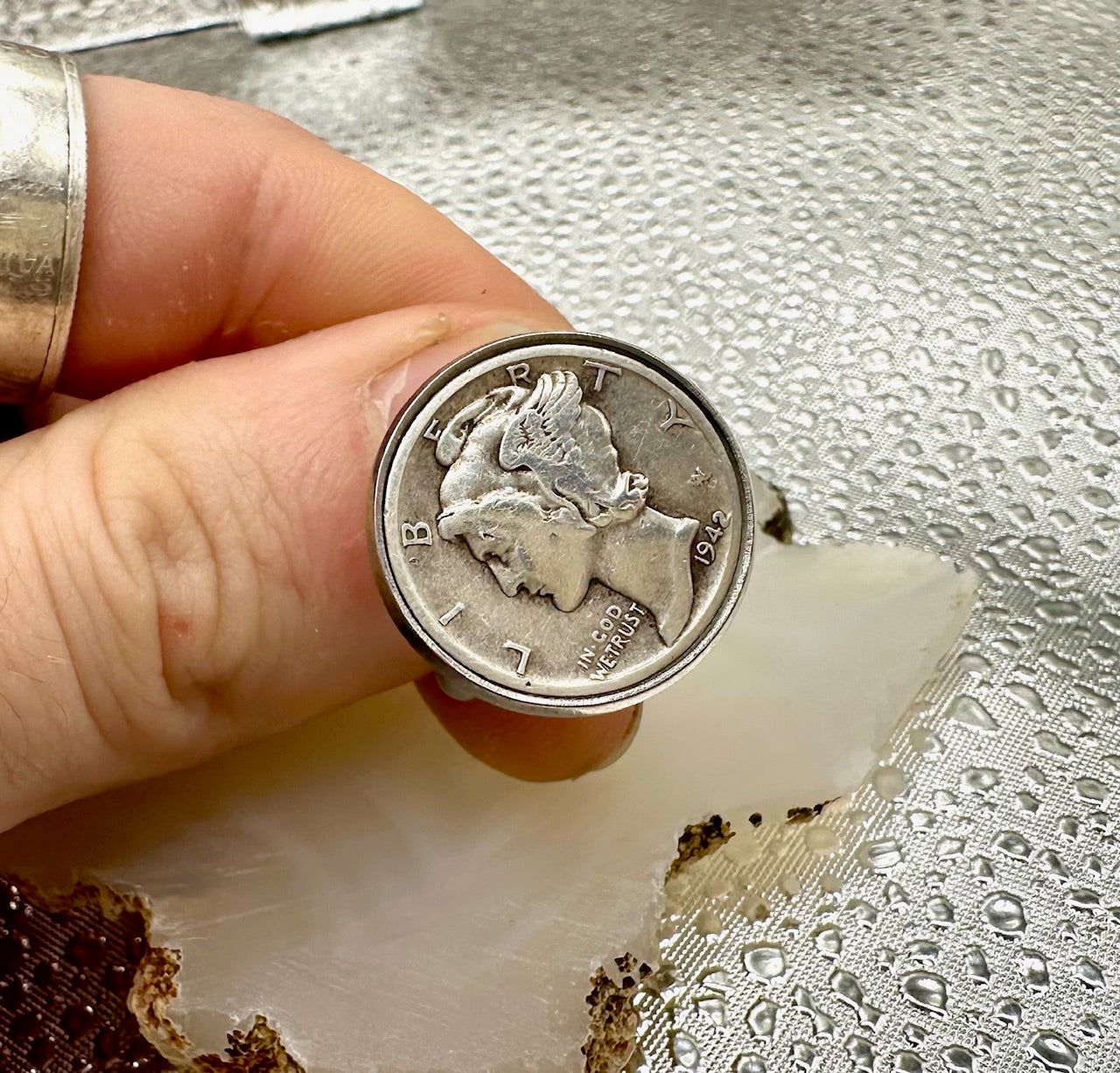 U.S. Mercury Dime Silver Coin Embedded Signet Ring - Mountainstruck Coin Jewelry