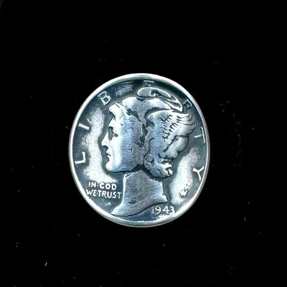 U.S. Mercury Dime Silver Coin Signet Ring on a black velvet background. - Mountainstruck Coin Jewelry
